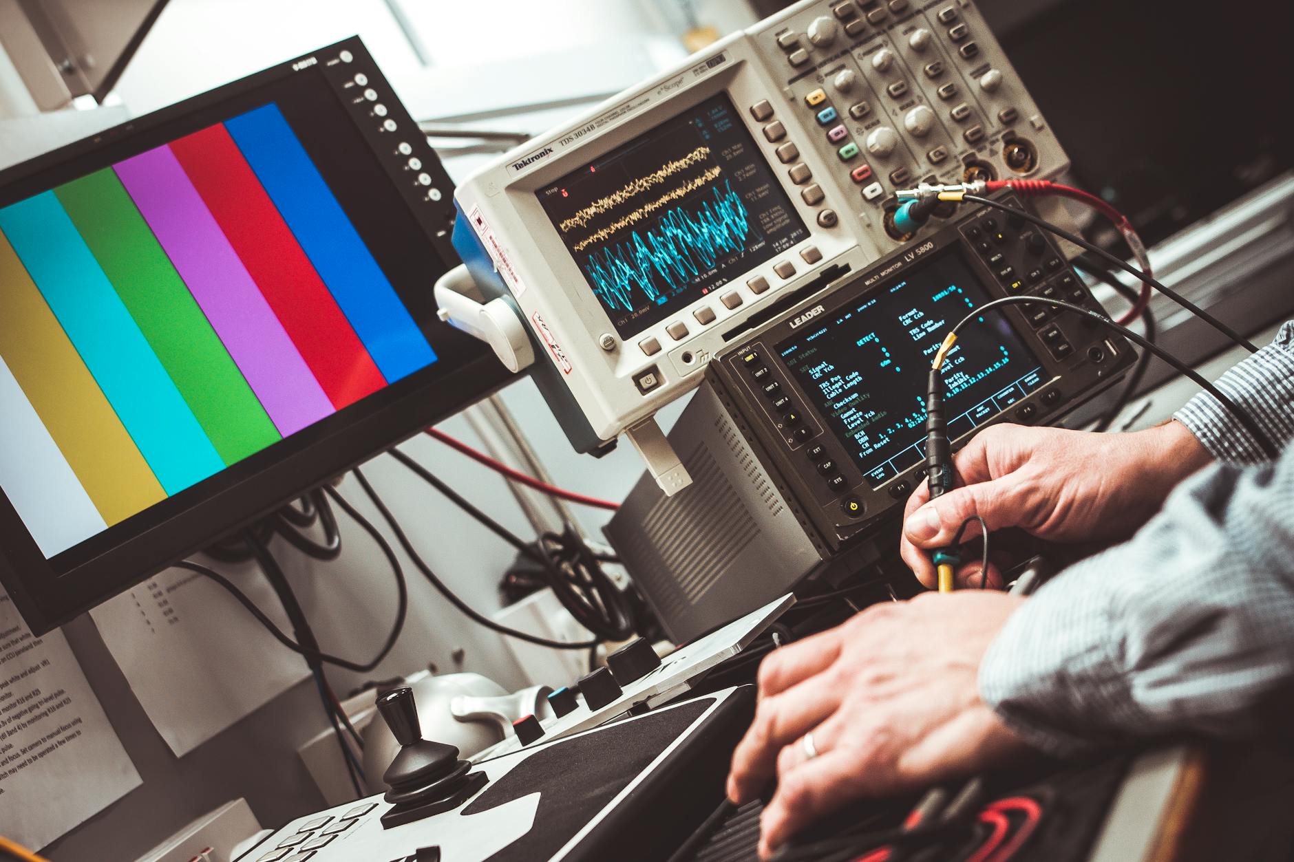 Technik obsługuje elektroniczny tester obciążeniowy w laboratorium